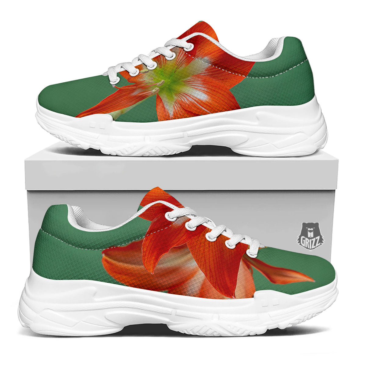 Amaryllis Orange Print White Chunky Shoes-grizzshop