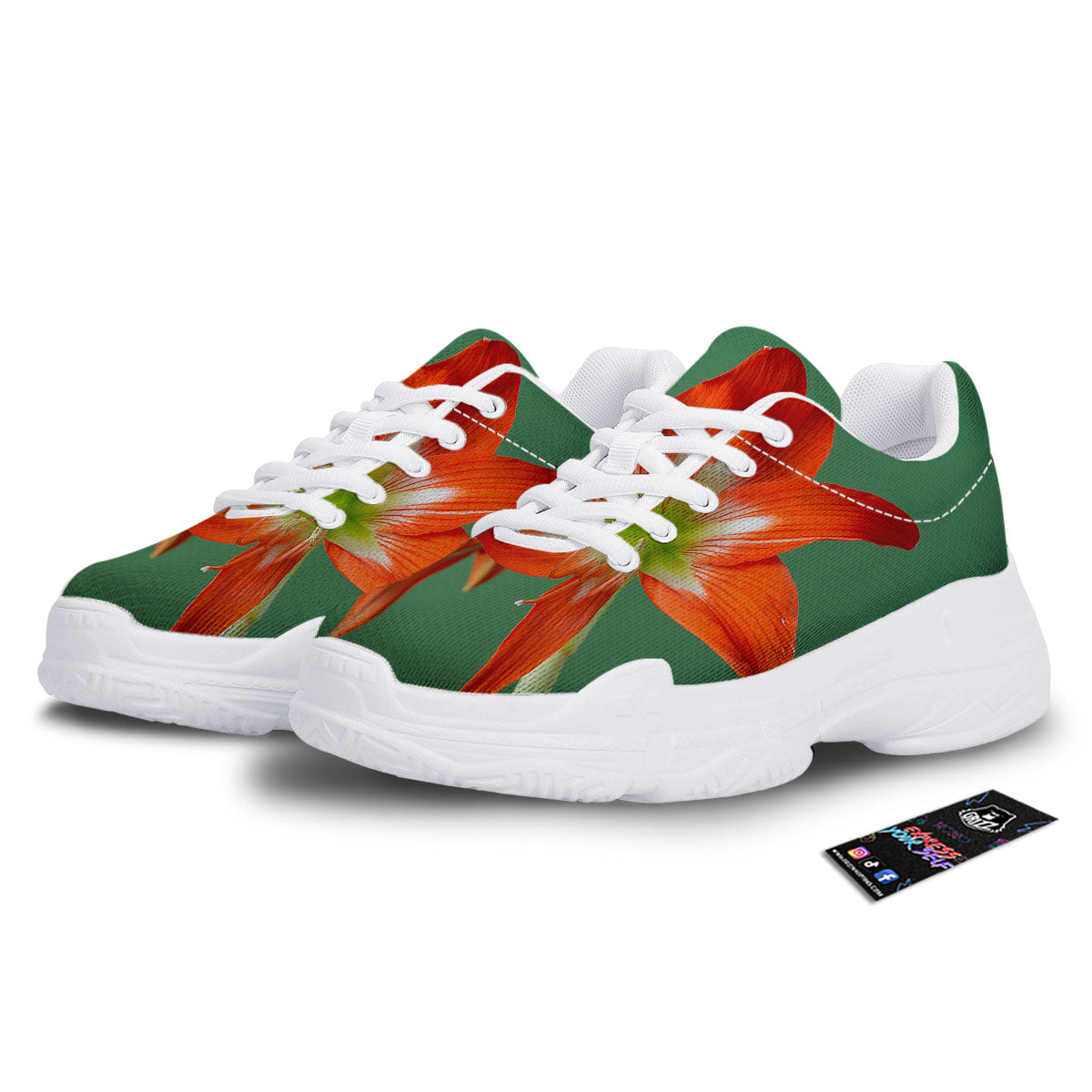 Amaryllis Orange Print White Chunky Shoes-grizzshop