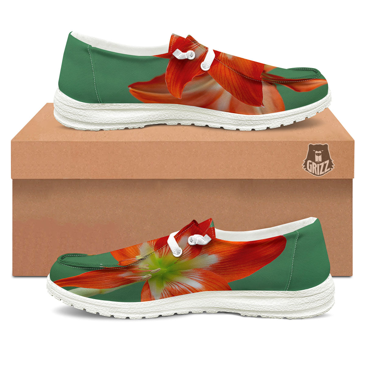 Amaryllis Orange Print White Loafers-grizzshop