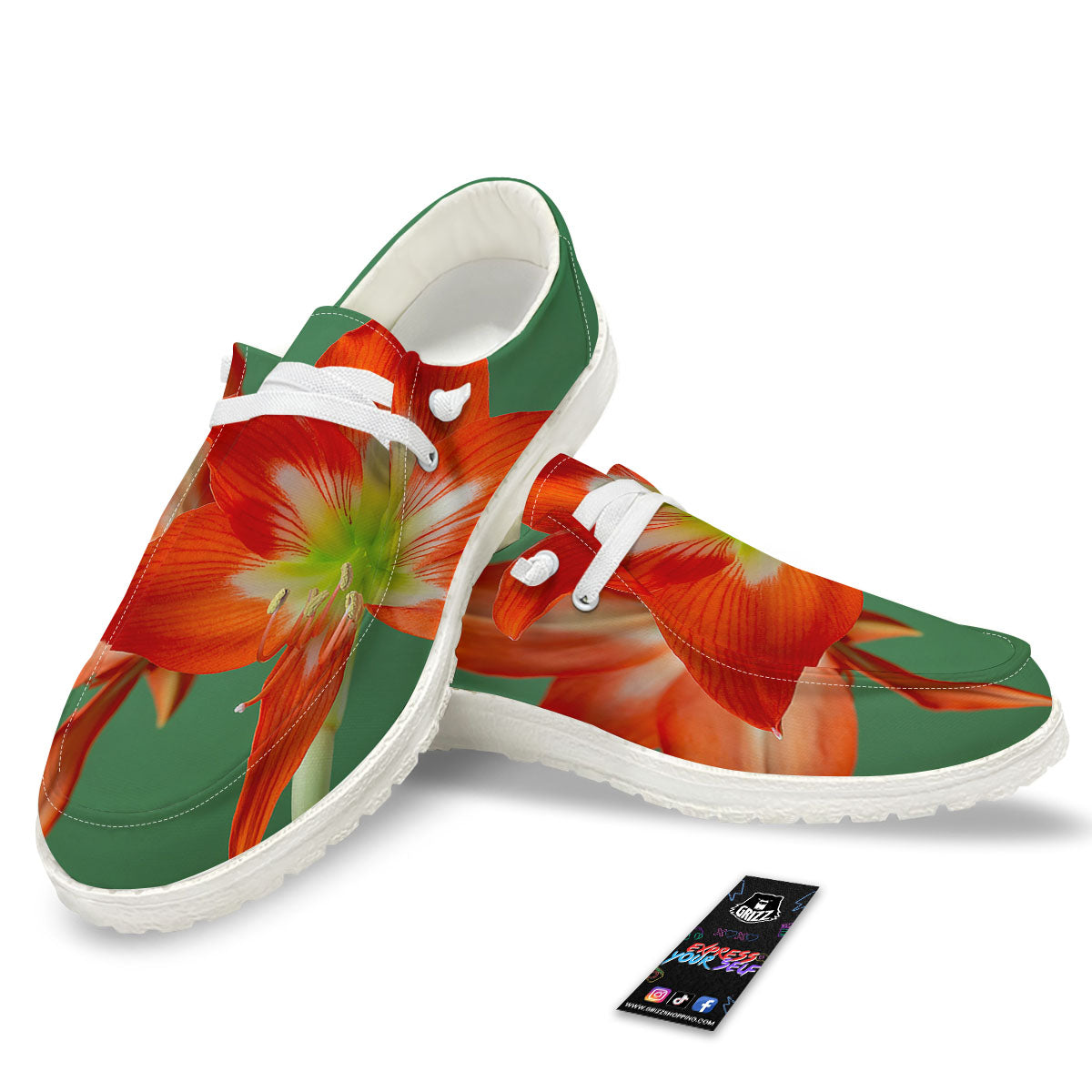 Amaryllis Orange Print White Loafers-grizzshop