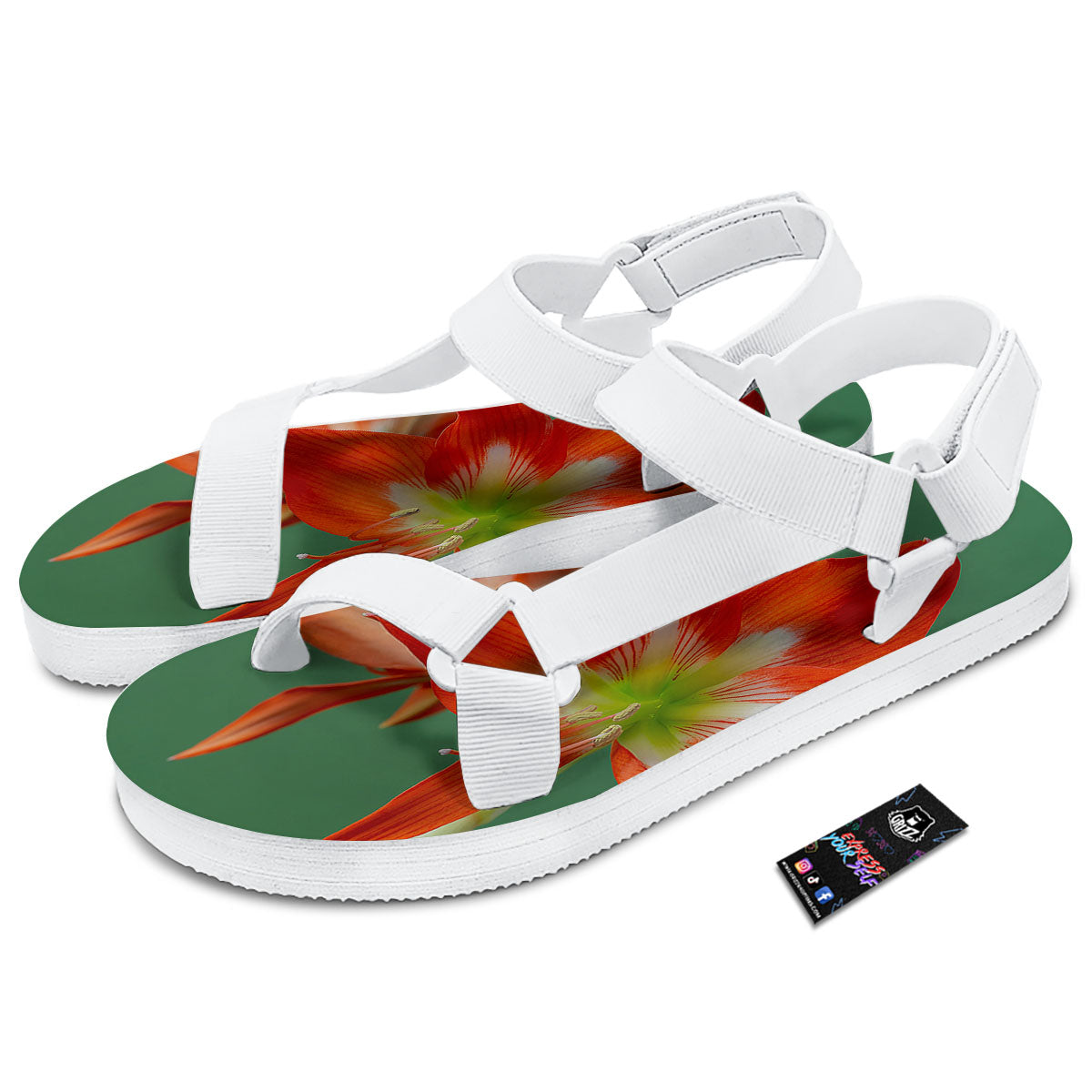 Amaryllis Orange Print White Open Toe Sandals-grizzshop