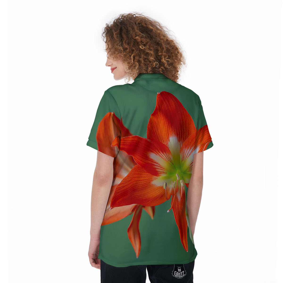 Amaryllis Orange Print Women's Golf Shirts-grizzshop