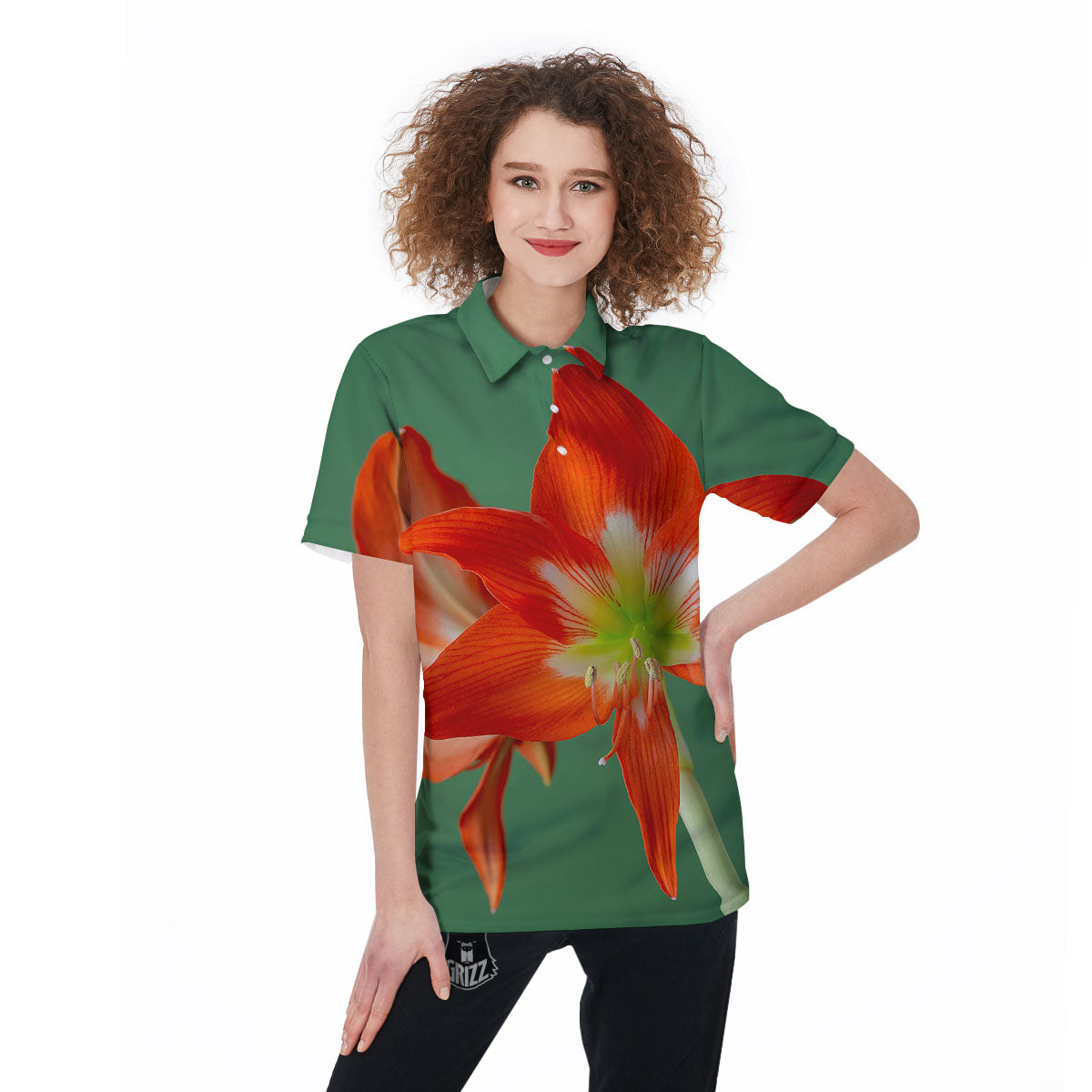 Amaryllis Orange Print Women's Golf Shirts-grizzshop