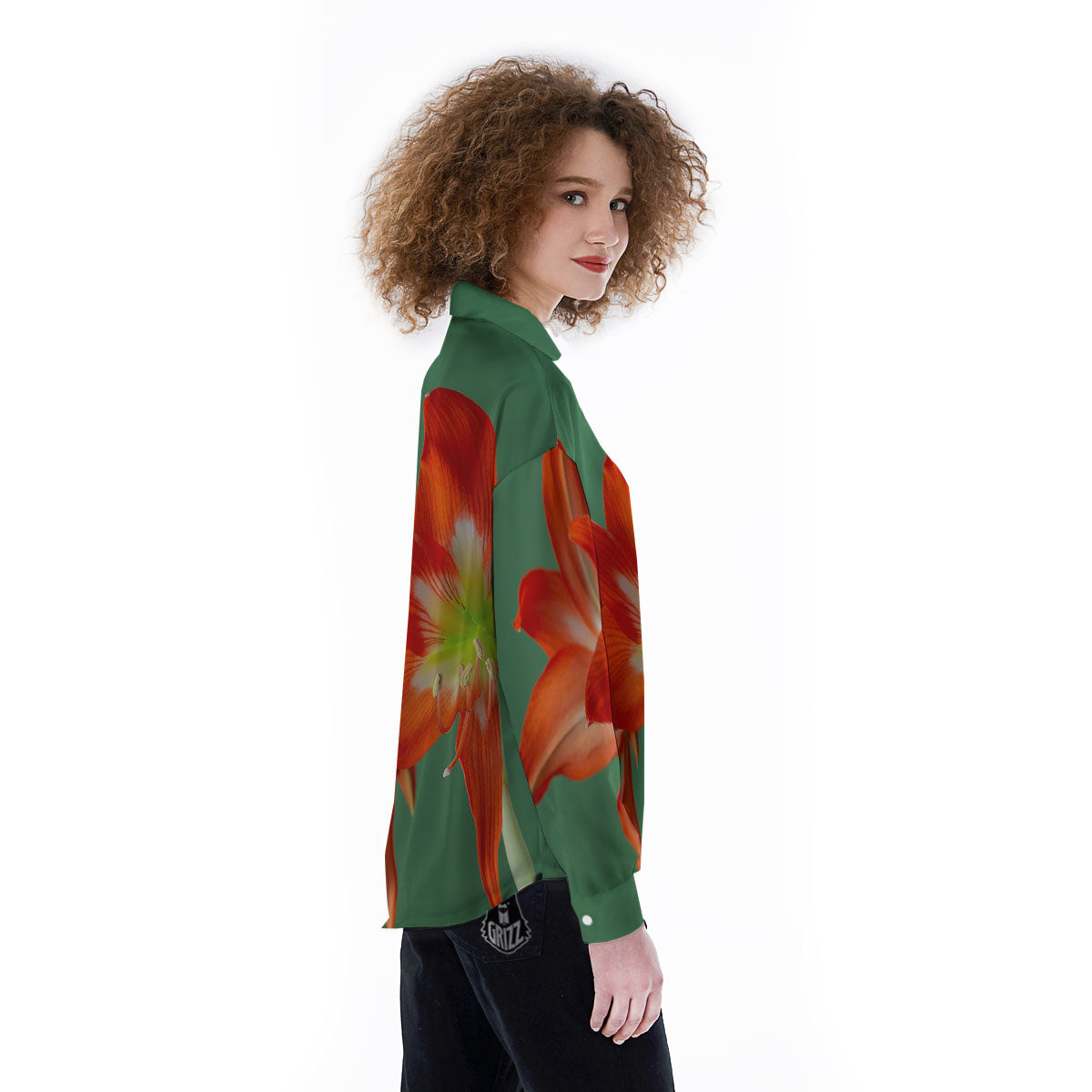 Amaryllis Orange Print Women's Long Sleeve Shirts-grizzshop