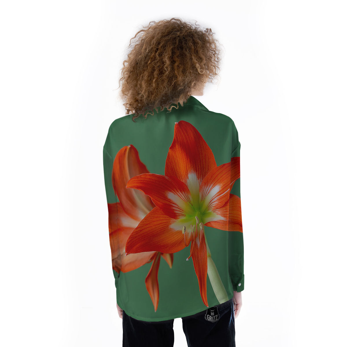 Amaryllis Orange Print Women's Long Sleeve Shirts-grizzshop