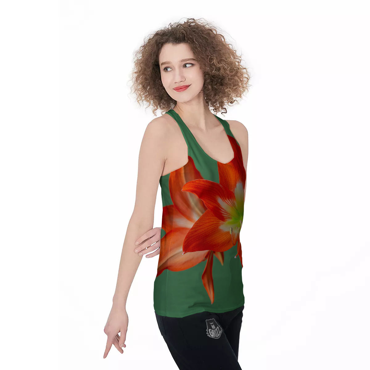 Amaryllis Orange Print Women's Racerback Tank Top-grizzshop