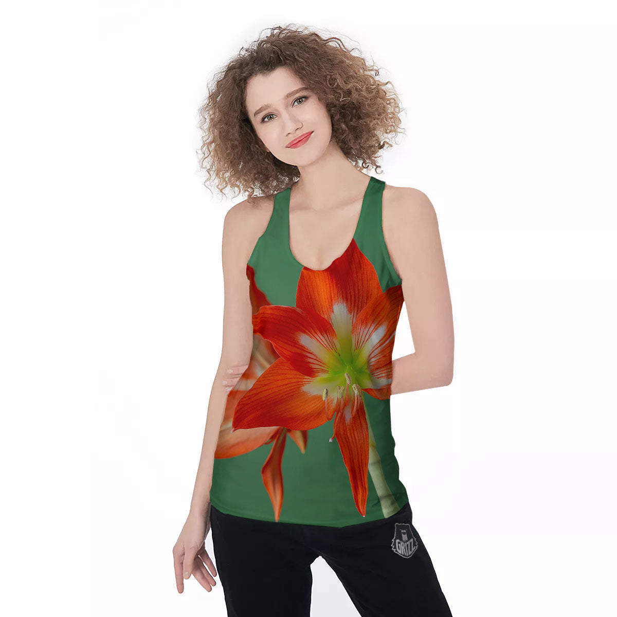Amaryllis Orange Print Women's Racerback Tank Top-grizzshop