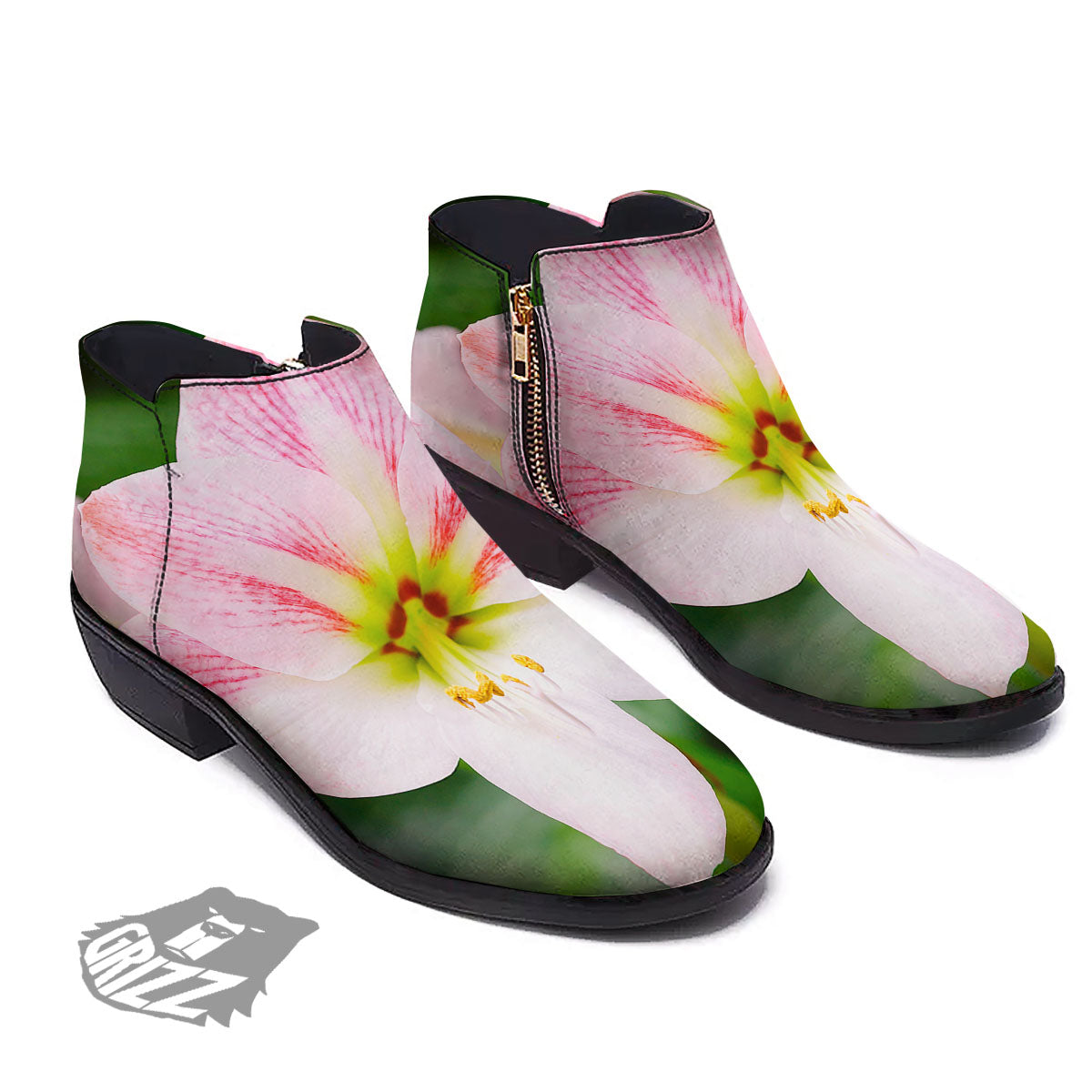 Amaryllis Pink And White Print Ankle Boots-grizzshop