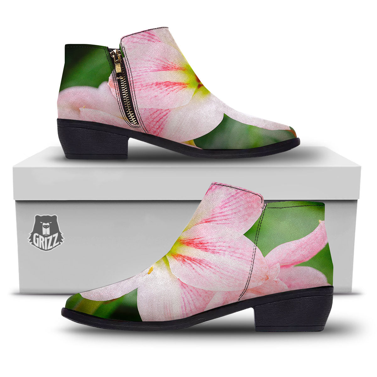 Amaryllis Pink And White Print Ankle Boots-grizzshop