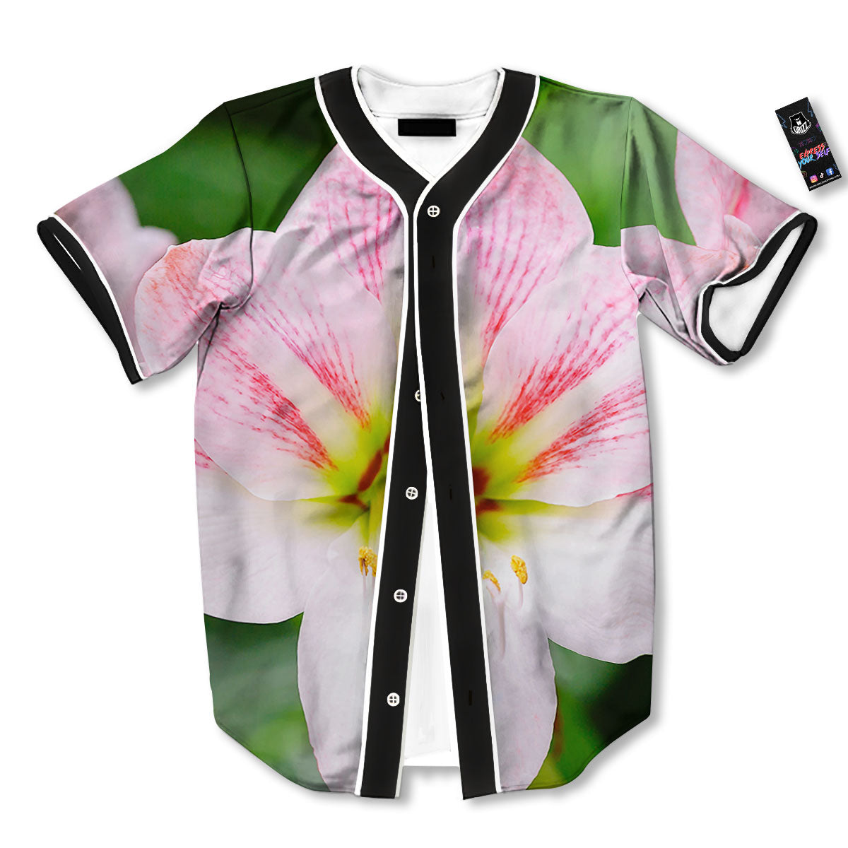 Amaryllis Pink And White Print Baseball Jersey-grizzshop