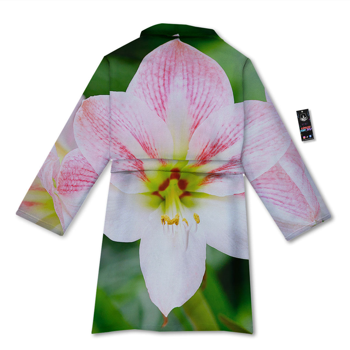 Amaryllis Pink And White Print Bathrobe-grizzshop