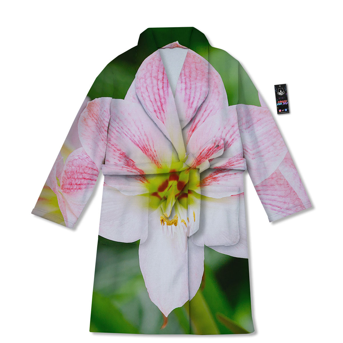 Amaryllis Pink And White Print Bathrobe-grizzshop