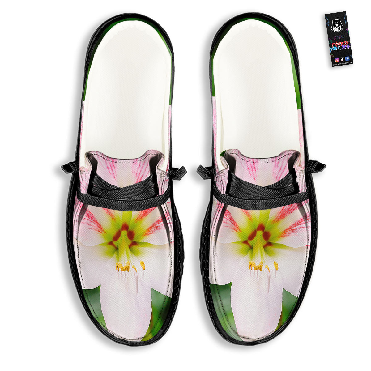 Amaryllis Pink And White Print Black Loafers-grizzshop