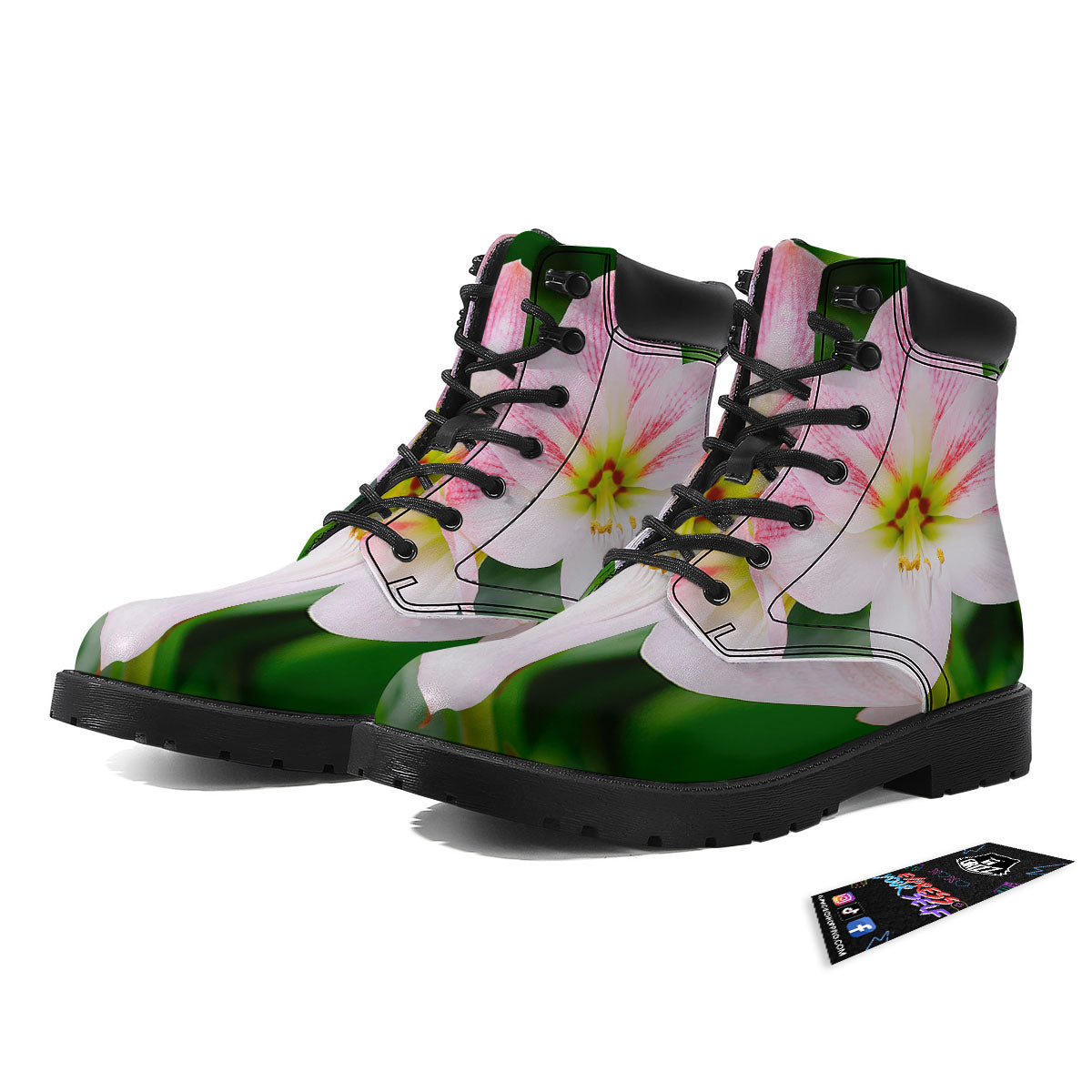 Amaryllis Pink And White Print Boots-grizzshop