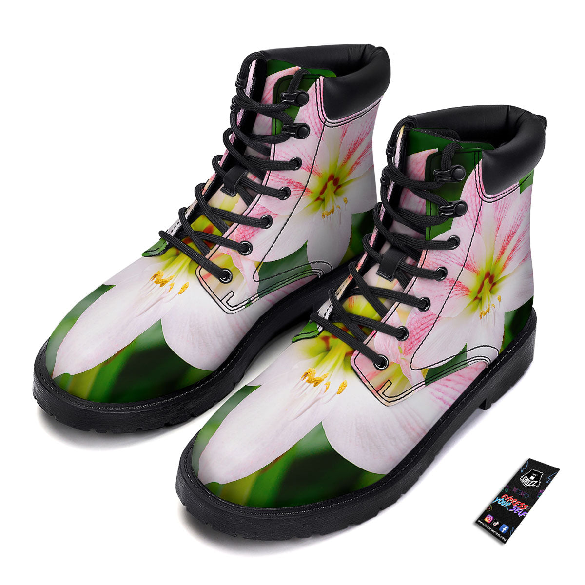 Amaryllis Pink And White Print Boots-grizzshop