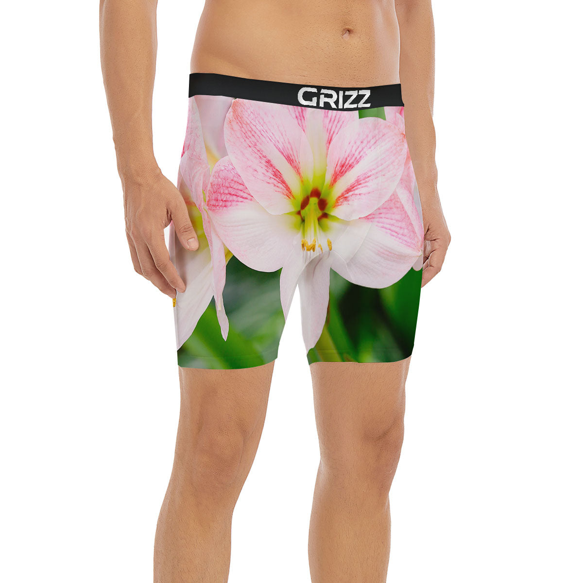 Amaryllis Pink And White Print Boxer Briefs-grizzshop