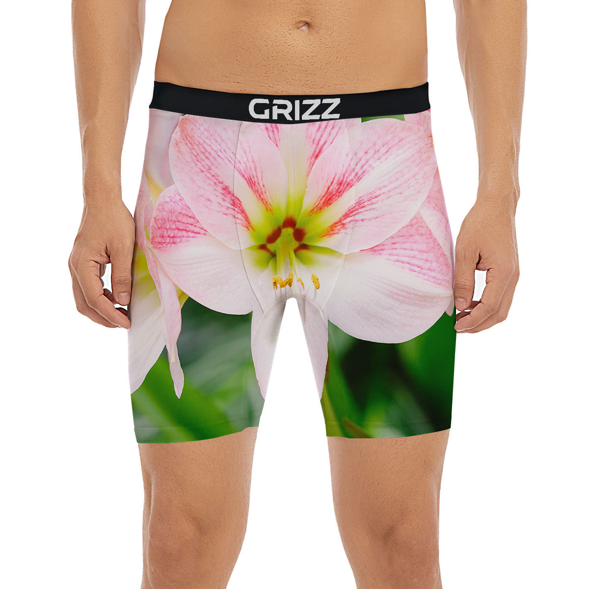 Amaryllis Pink And White Print Boxer Briefs-grizzshop
