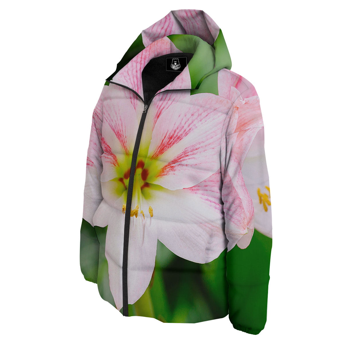 Amaryllis Pink And White Print Down Jacket-grizzshop