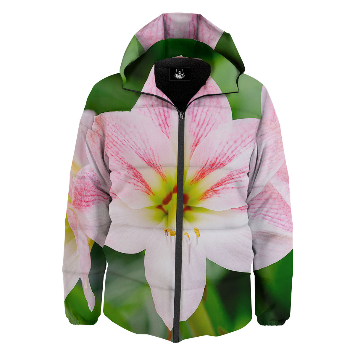 Amaryllis Pink And White Print Down Jacket-grizzshop