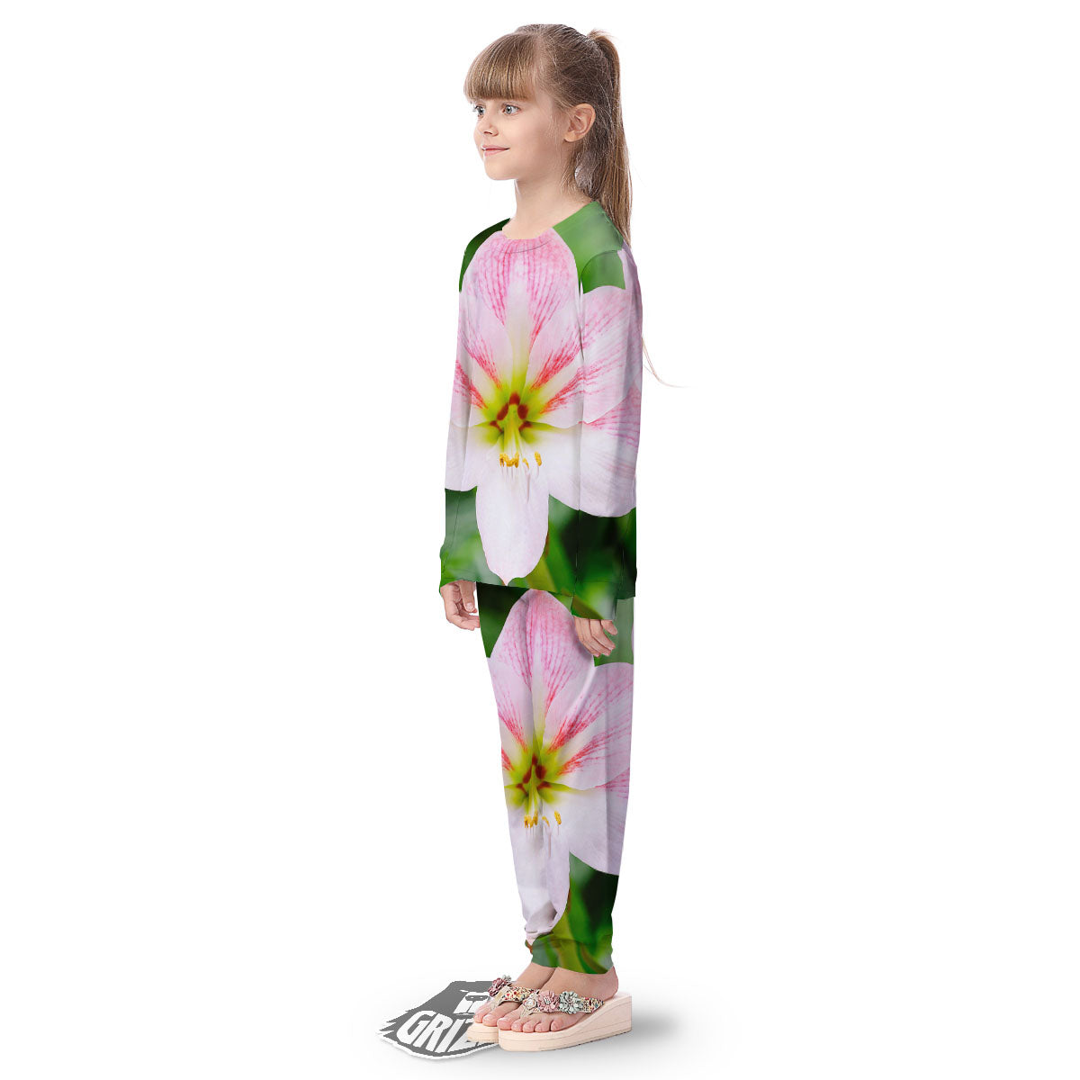 Amaryllis Pink And White Print Kid's Pajamas-grizzshop