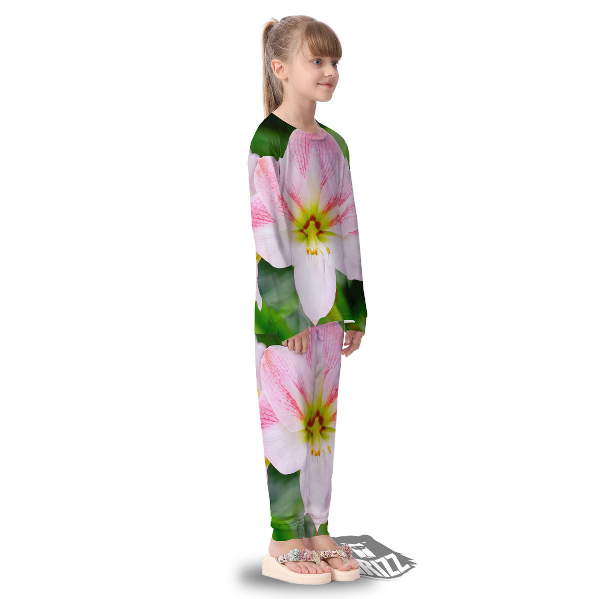 Amaryllis Pink And White Print Kid's Pajamas-grizzshop