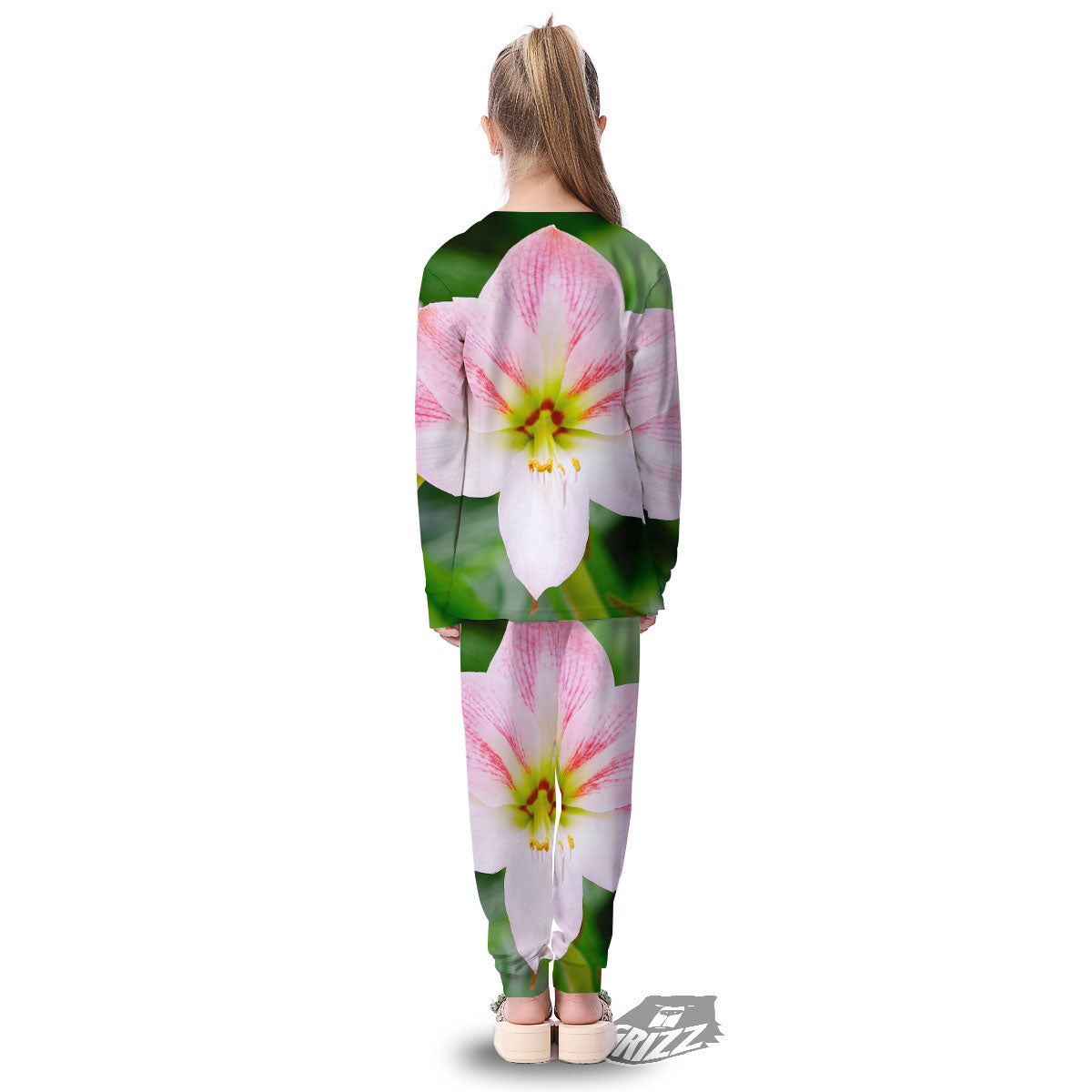 Amaryllis Pink And White Print Kid's Pajamas-grizzshop