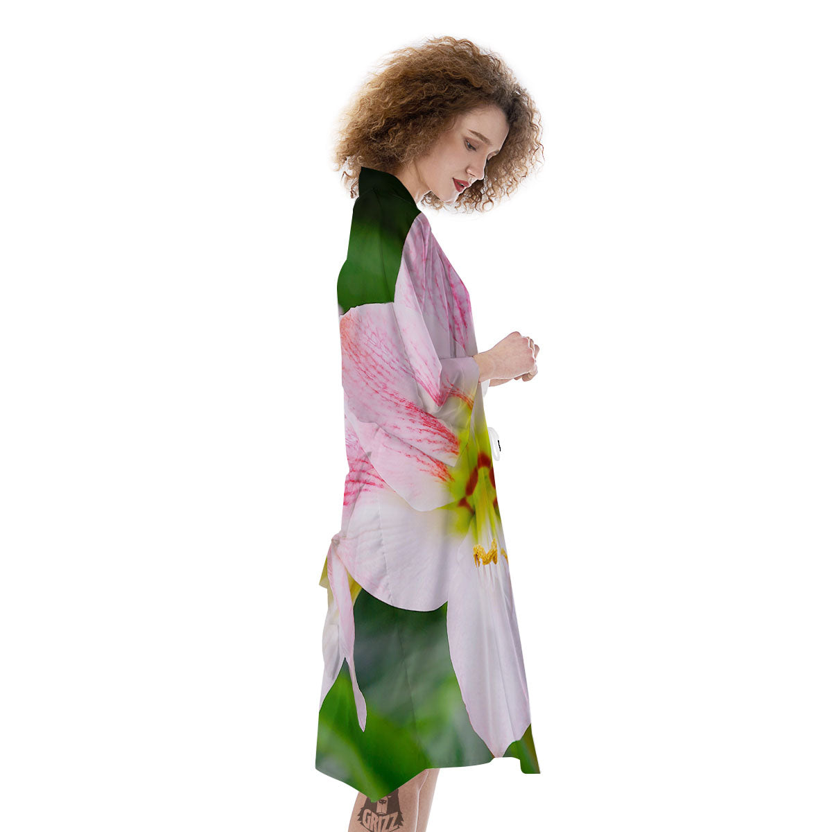 Amaryllis Pink And White Print Kimono-grizzshop
