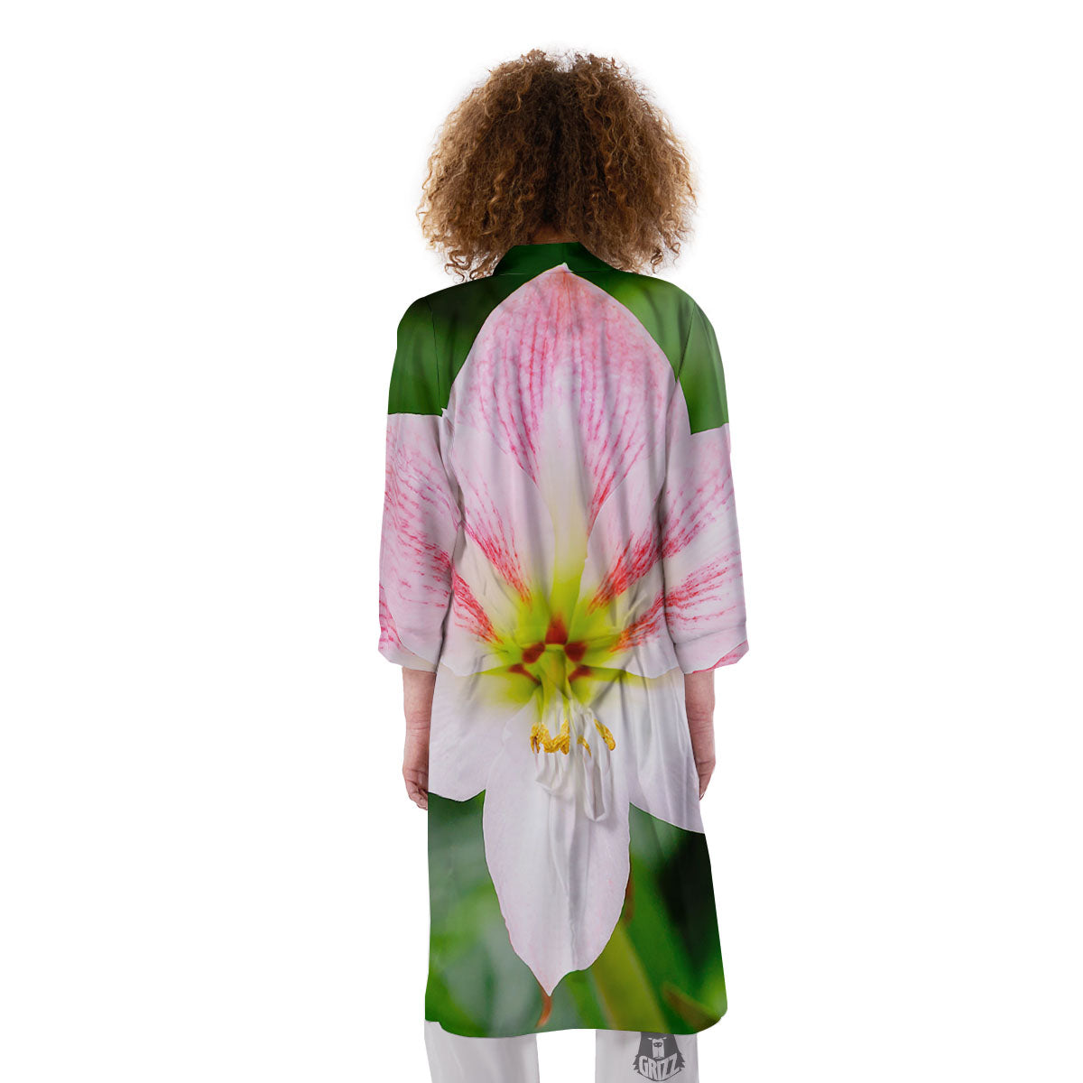 Amaryllis Pink And White Print Kimono-grizzshop