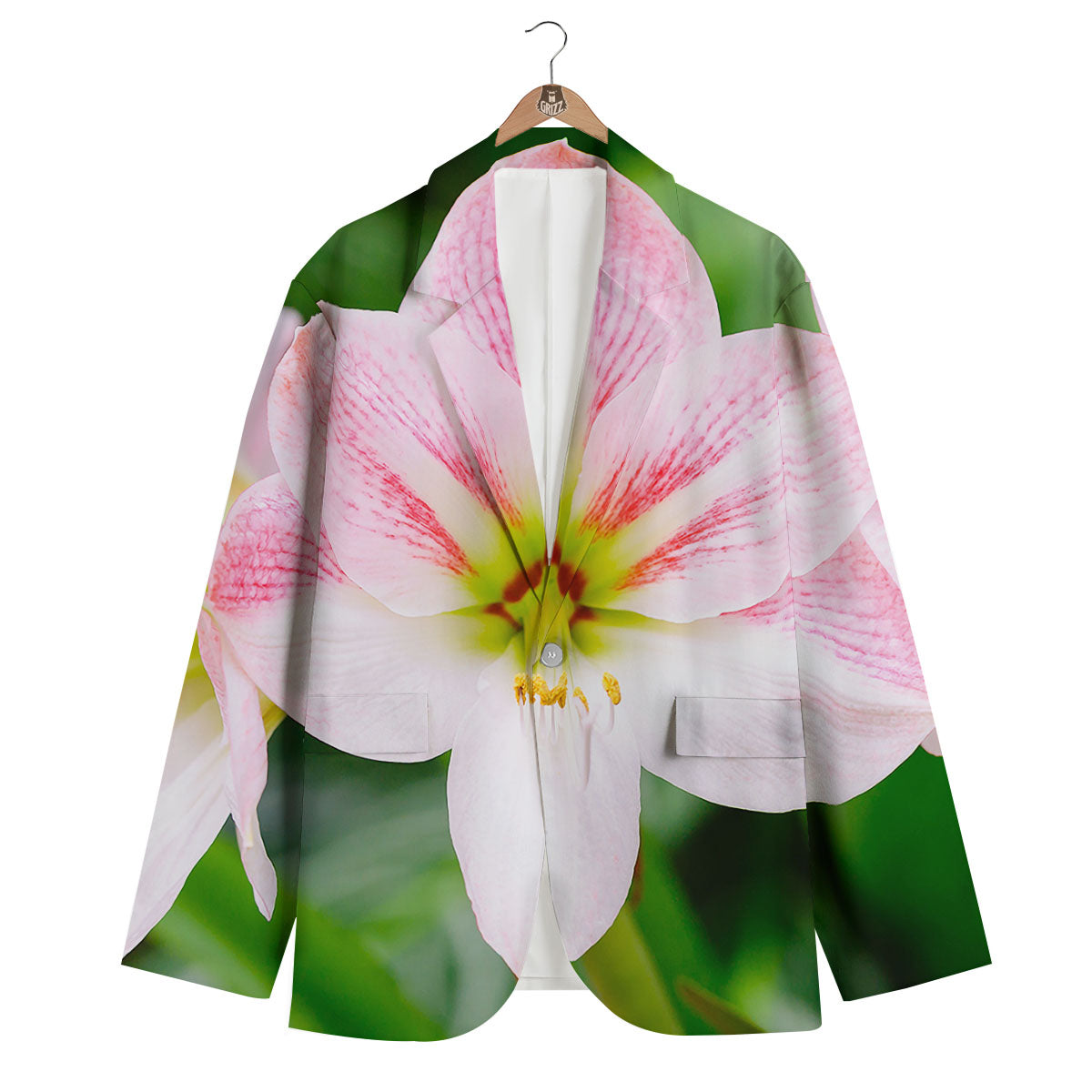 Amaryllis Pink And White Print Men's Blazer-grizzshop