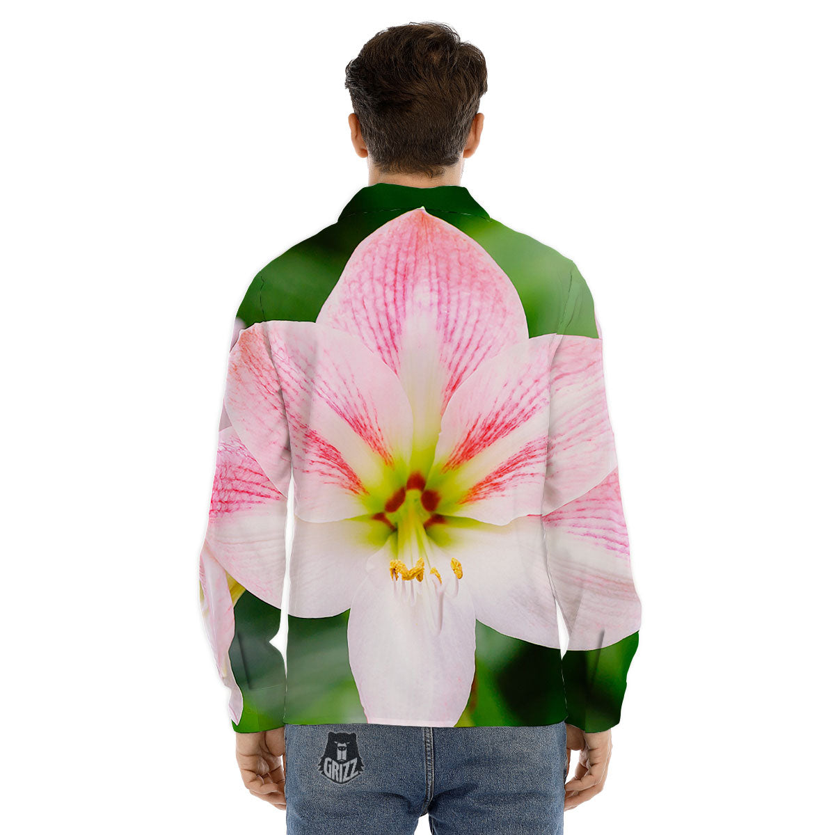 Amaryllis Pink And White Print Men's Dress Shirts-grizzshop