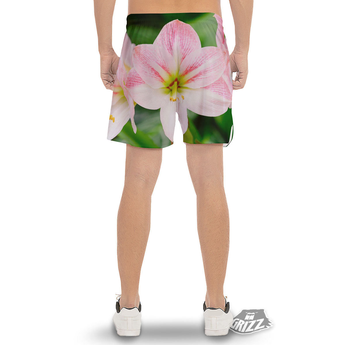 Amaryllis Pink And White Print Men's Gym Shorts-grizzshop