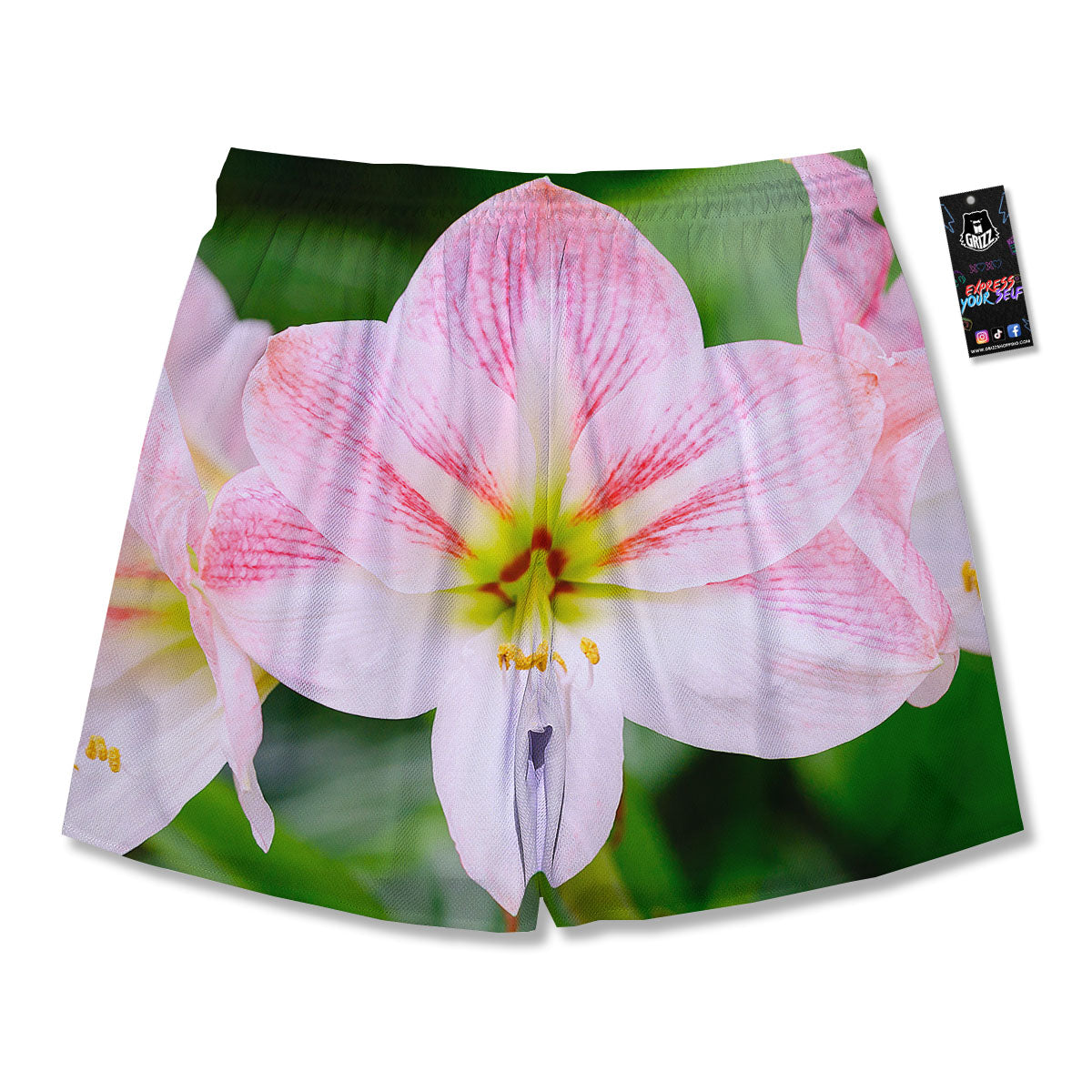 Amaryllis Pink And White Print Men's Running Shorts-grizzshop
