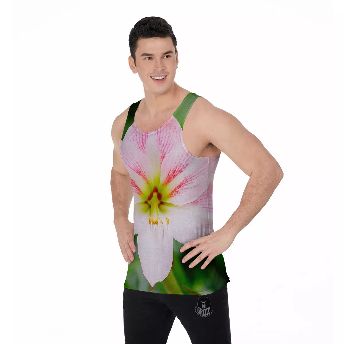 Amaryllis Pink And White Print Men's Tank Top-grizzshop