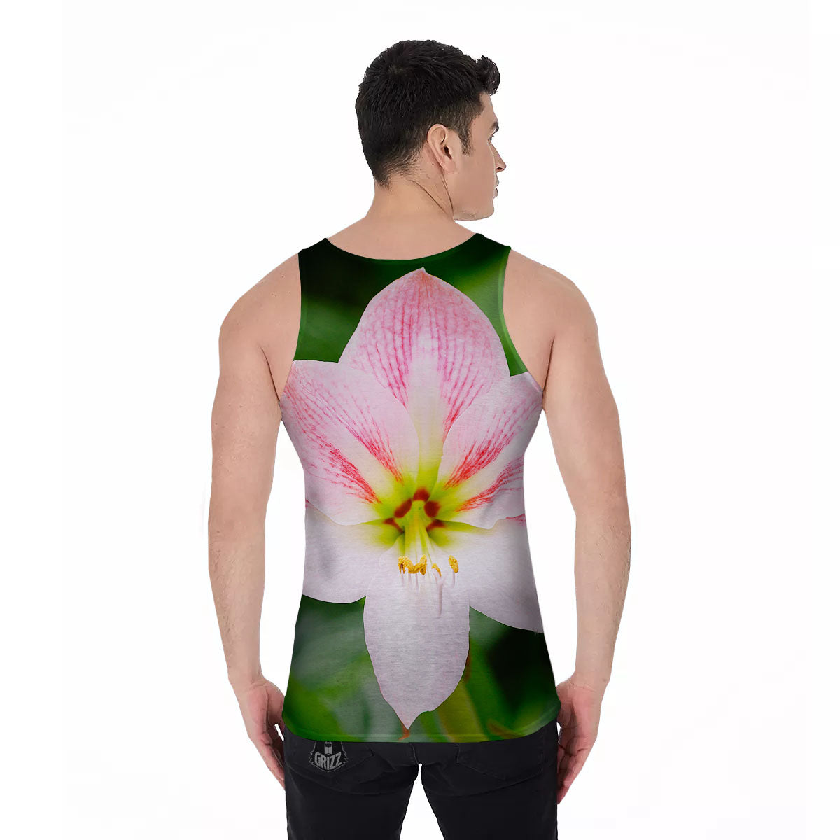 Amaryllis Pink And White Print Men's Tank Top-grizzshop