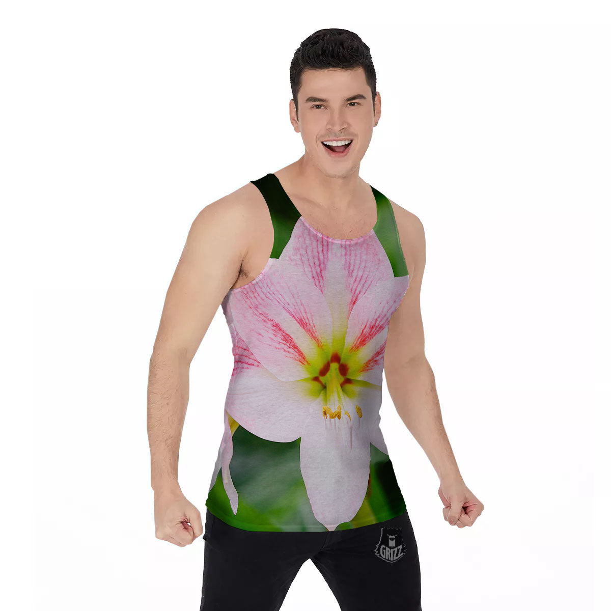 Amaryllis Pink And White Print Men's Tank Top-grizzshop