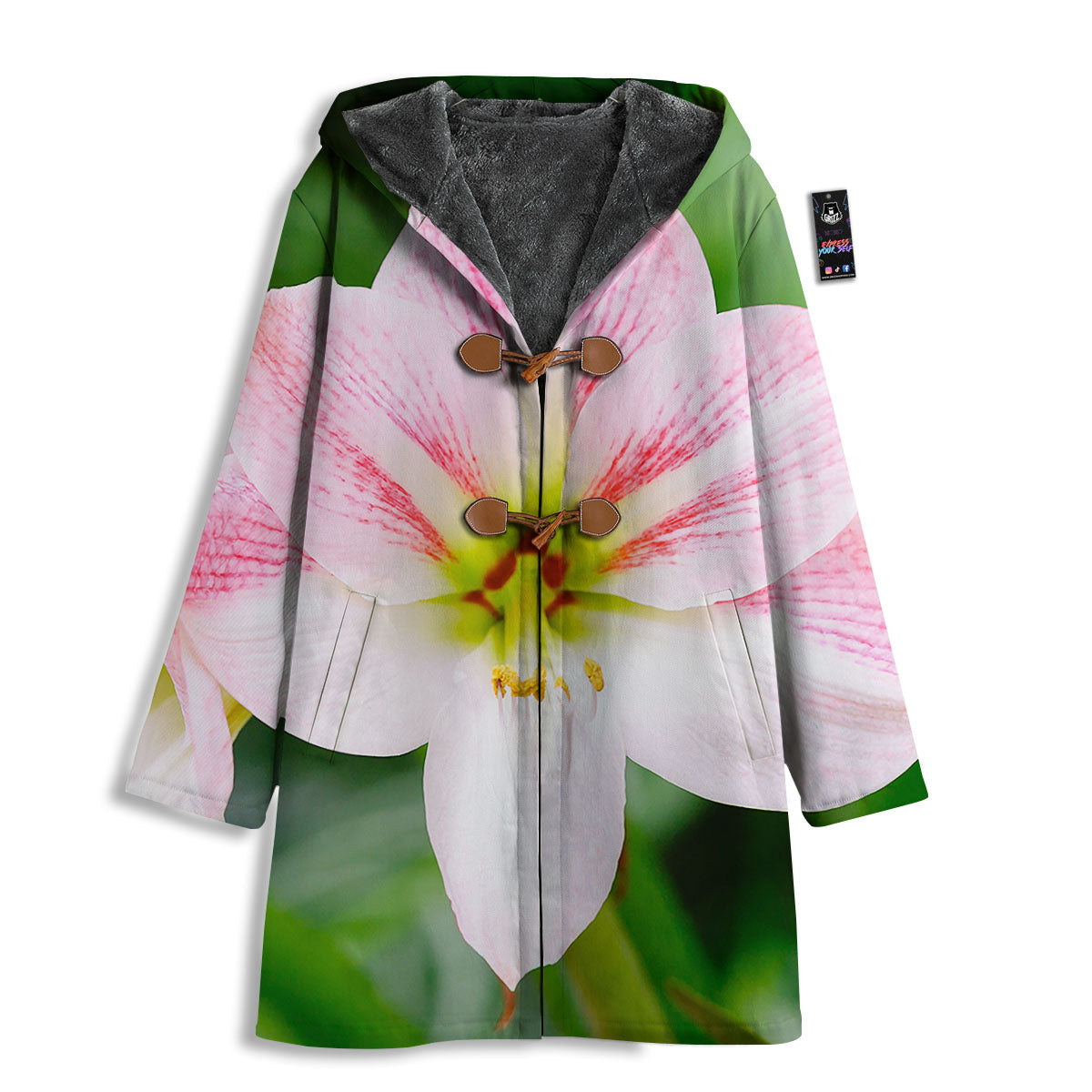 Amaryllis Pink And White Print Men's Windbreaker Jacket-grizzshop