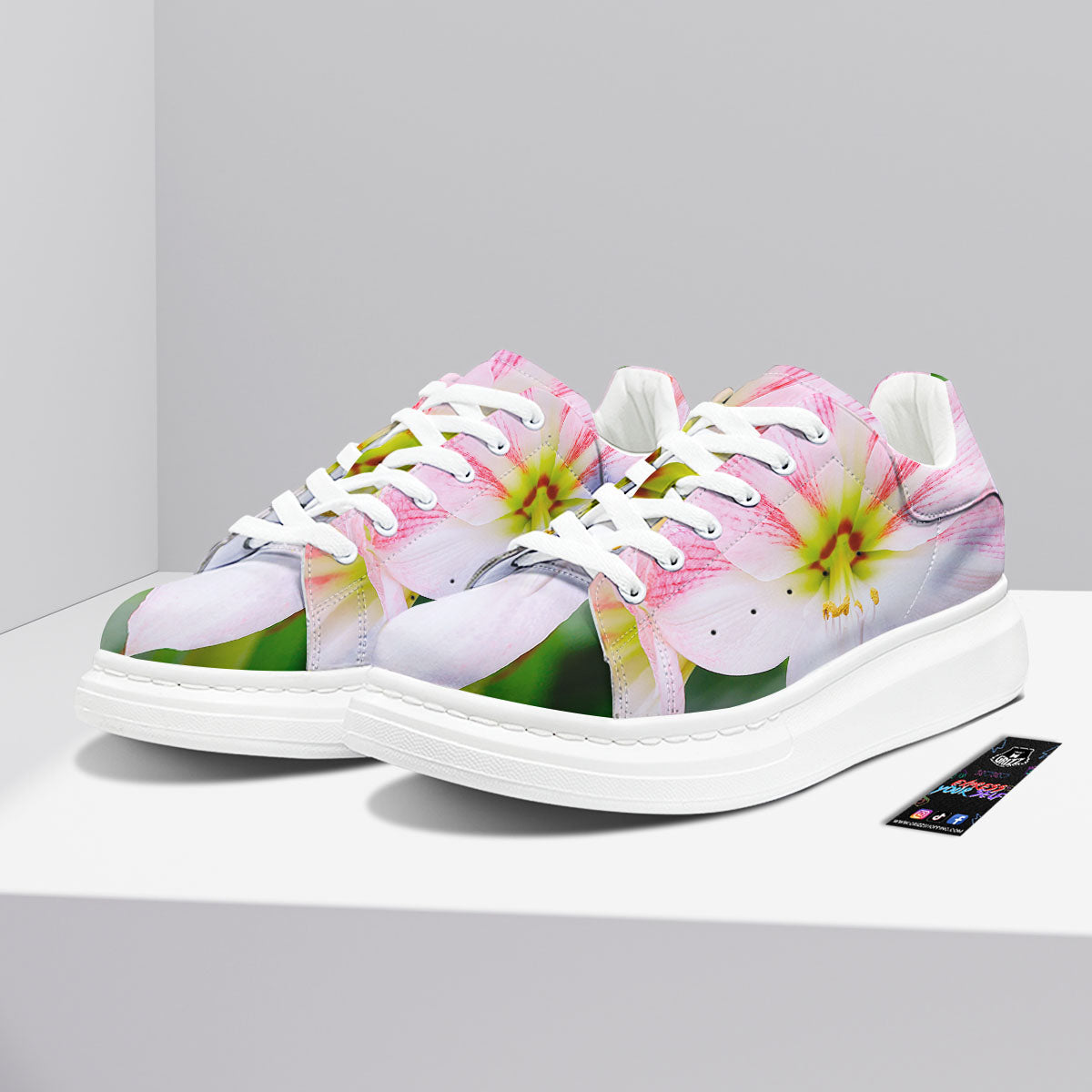 Amaryllis Pink And White Print Platform Shoes-grizzshop