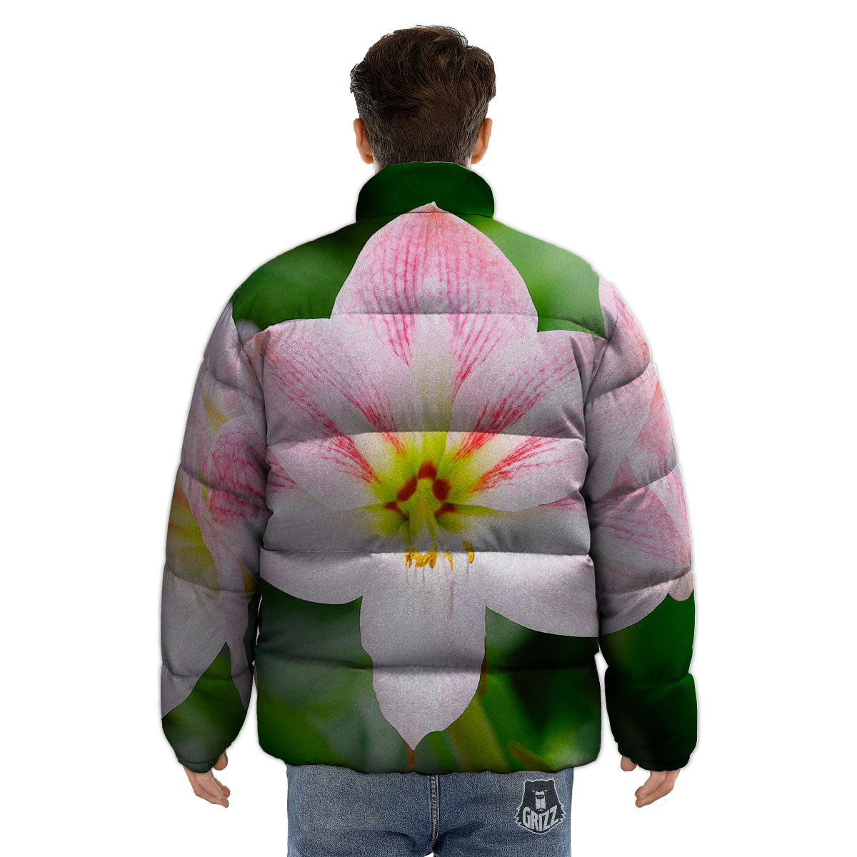 Amaryllis Pink And White Print Puffer Jacket-grizzshop
