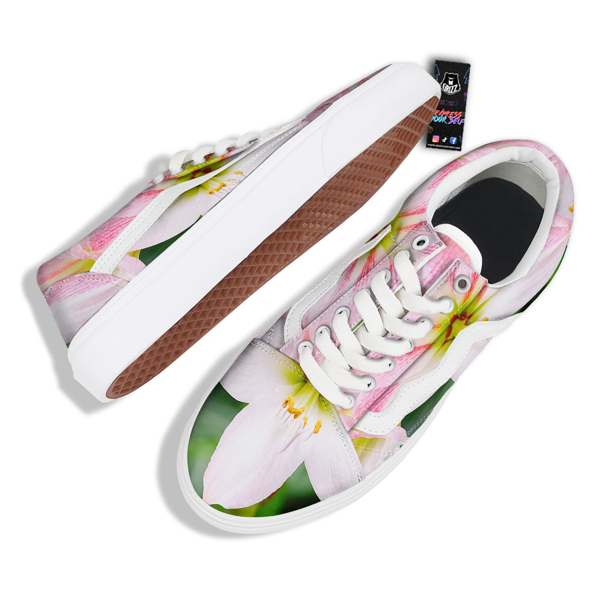 Amaryllis Pink And White Print Skate Shoes-grizzshop