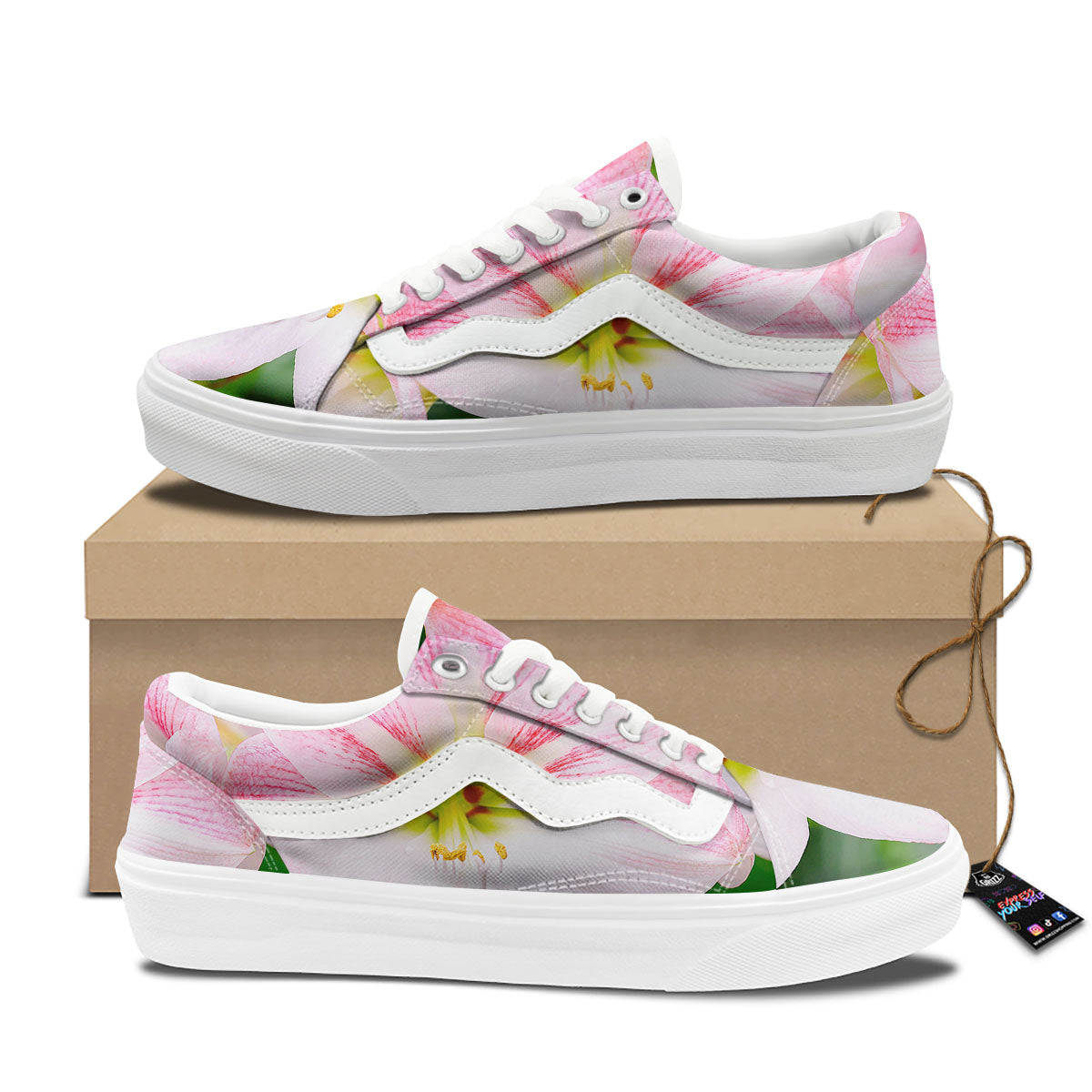 Amaryllis Pink And White Print Skate Shoes-grizzshop