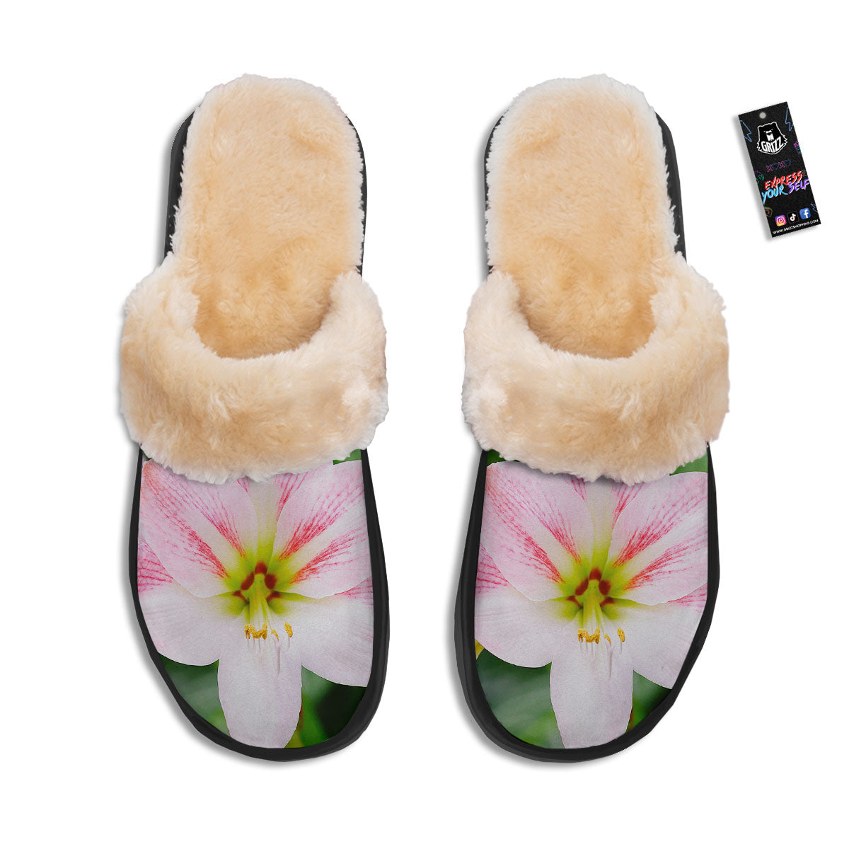 Amaryllis Pink And White Print Slippers-grizzshop