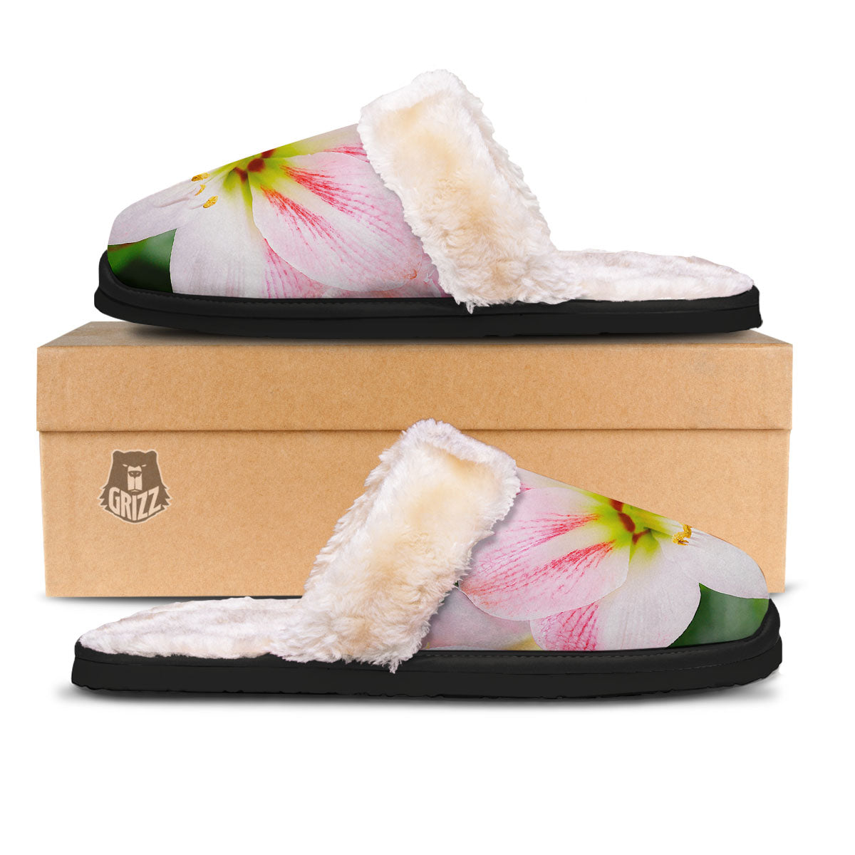 Amaryllis Pink And White Print Slippers-grizzshop