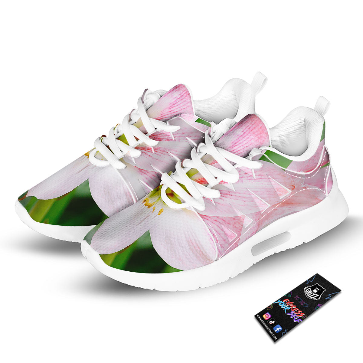 Amaryllis Pink And White Print Tennis Shoes-grizzshop