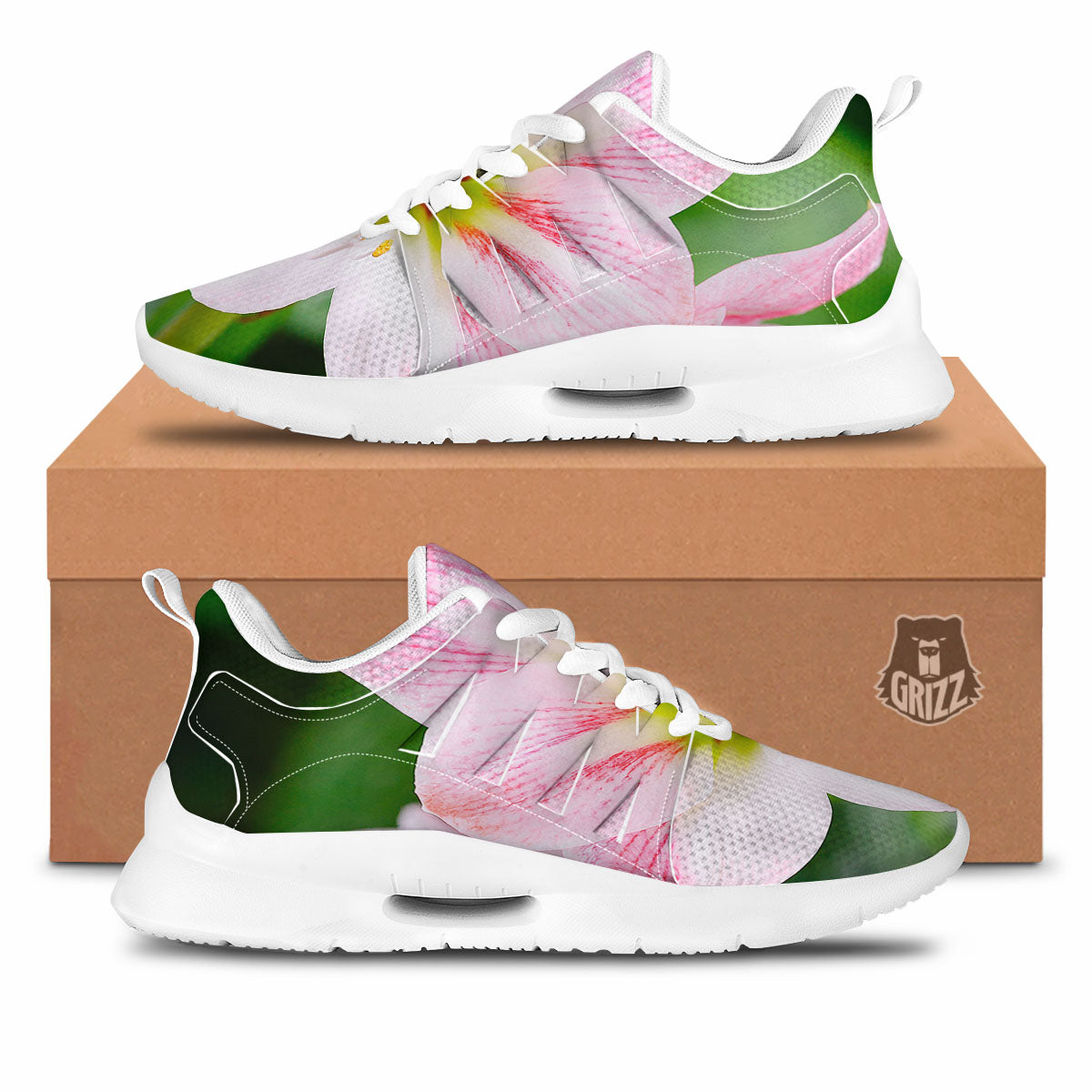 Amaryllis Pink And White Print Tennis Shoes-grizzshop