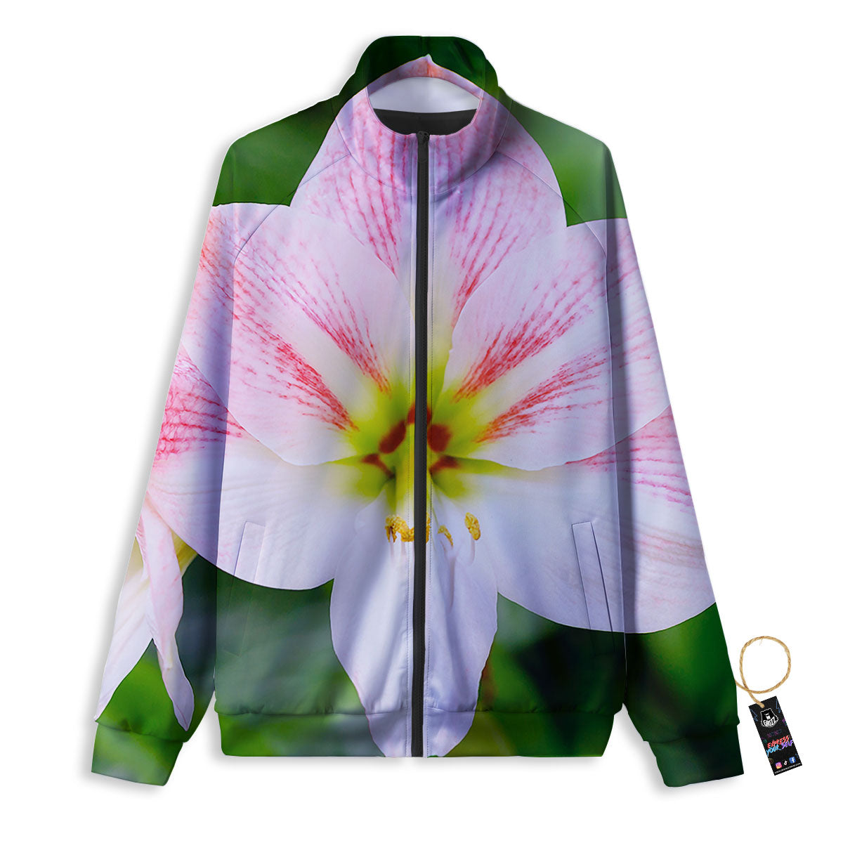 Amaryllis Pink And White Print Track Jacket-grizzshop