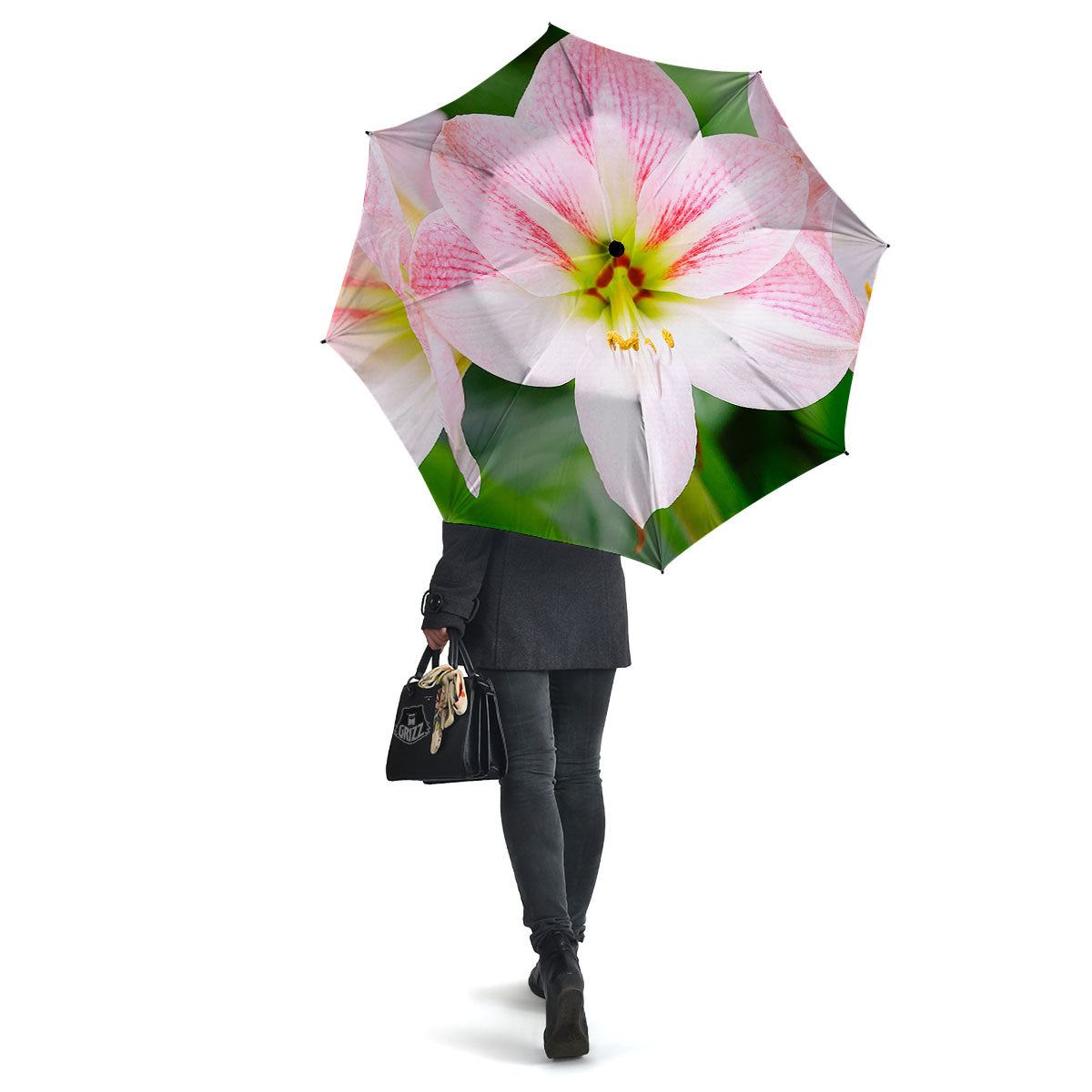 Amaryllis Pink And White Print Umbrella-grizzshop