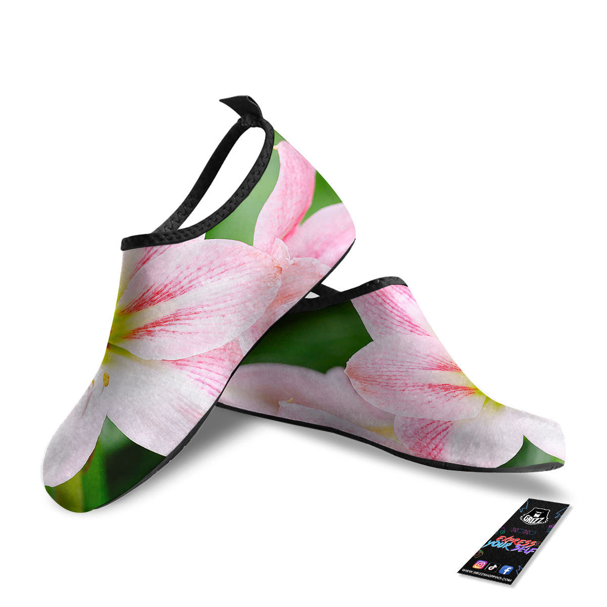 Amaryllis Pink And White Print Water Shoes-grizzshop