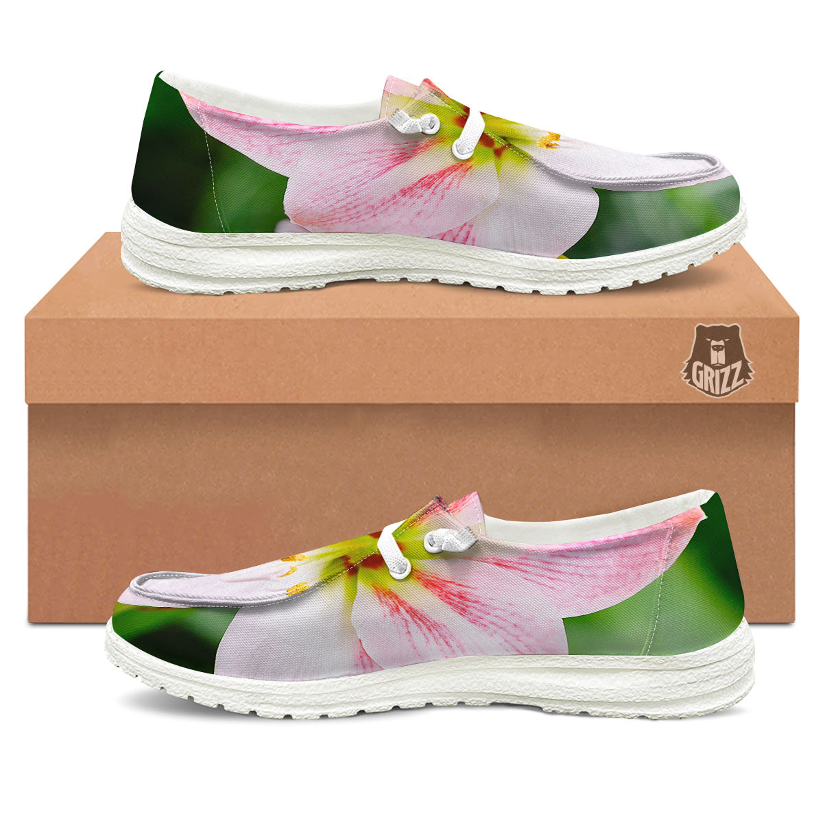 Amaryllis Pink And White Print White Loafers-grizzshop