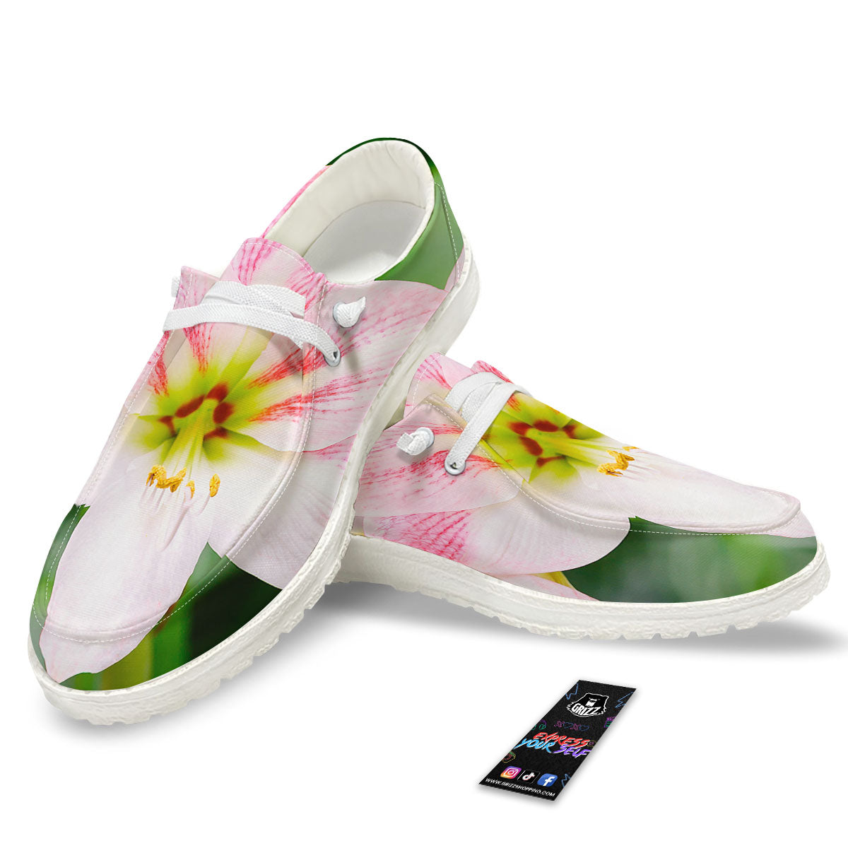 Amaryllis Pink And White Print White Loafers-grizzshop