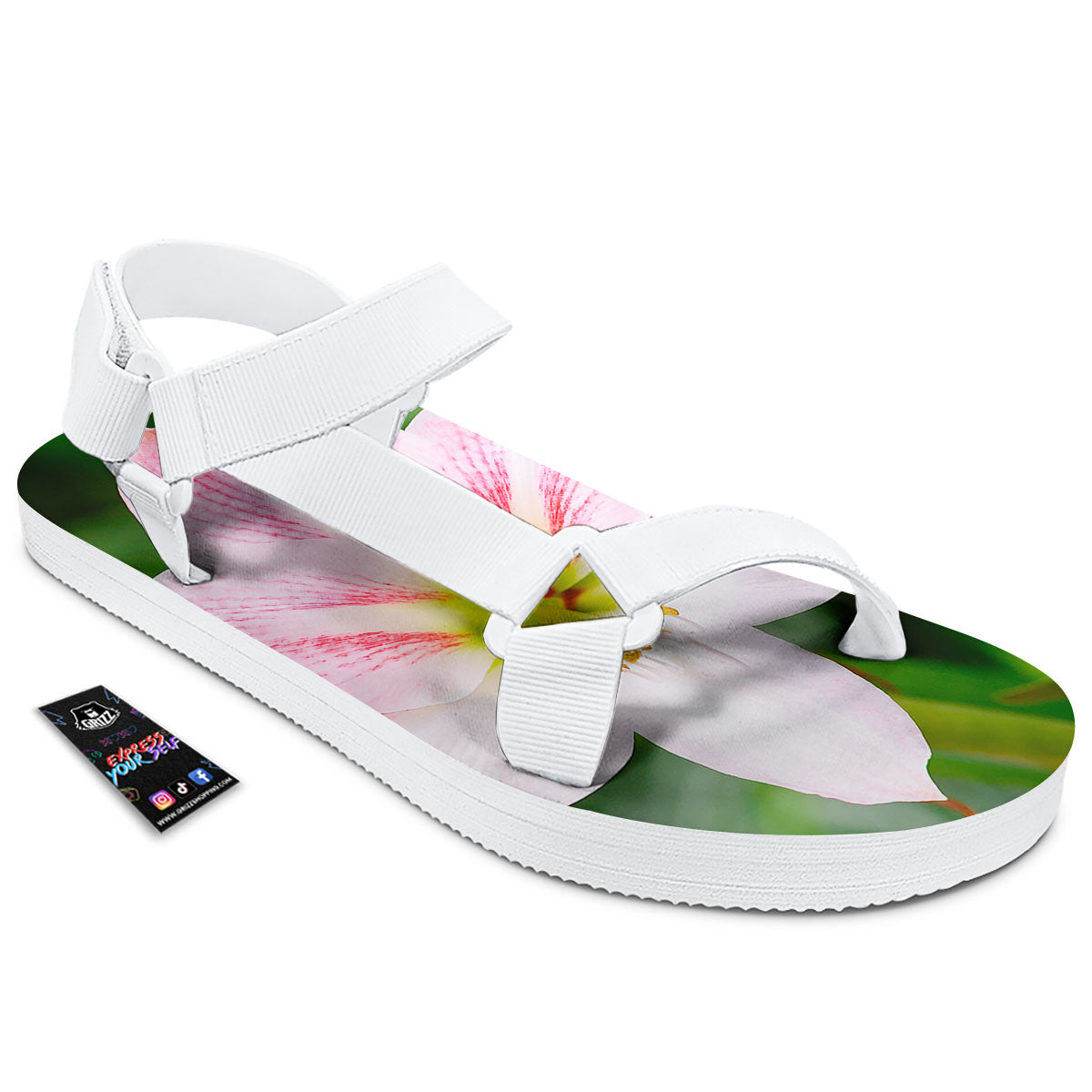 Amaryllis Pink And White Print White Open Toe Sandals-grizzshop